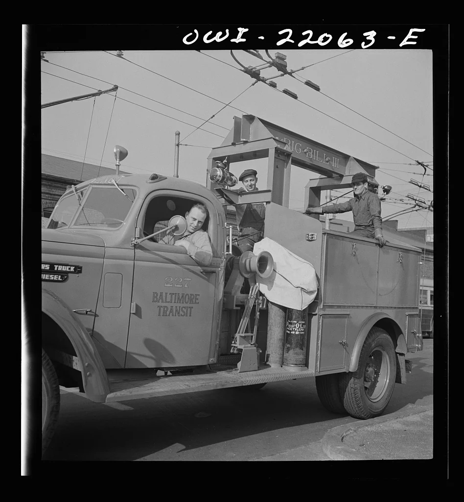 „Big Bill“, ein Reparaturwagen der Baltimore Transit Company, April 1943
