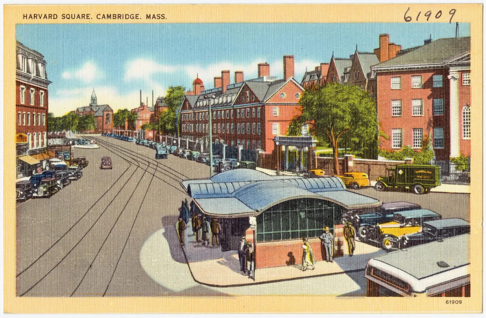 Harvard Square in Cambridge, Massachusetts — Postkarte der Tichnor Brothers, 1931-1937