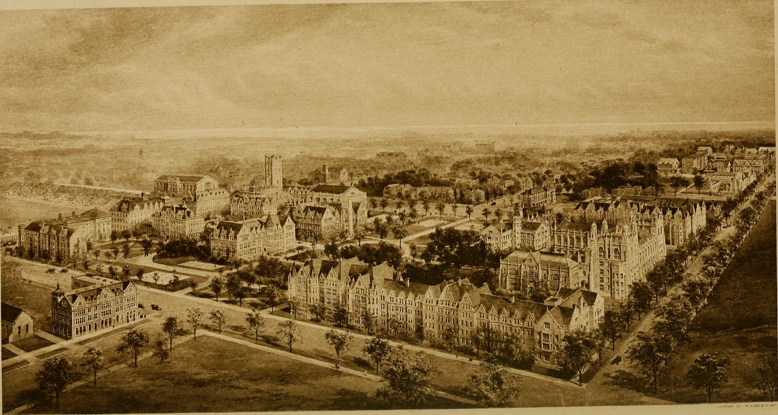 Universität Chicago, Campusansicht aus institutioneller Publikation, 1921