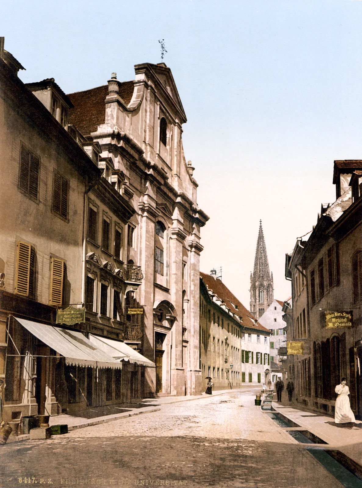 Bertoldstraße mit Alter Universität (Albert-Ludwigs-Universität), Freiburg, Photochrom-Druck um 1895
