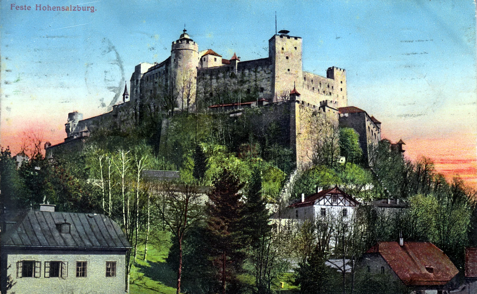 Salzburg, historische Postkarte mit Festung Hohensalzburg, ca. 1910