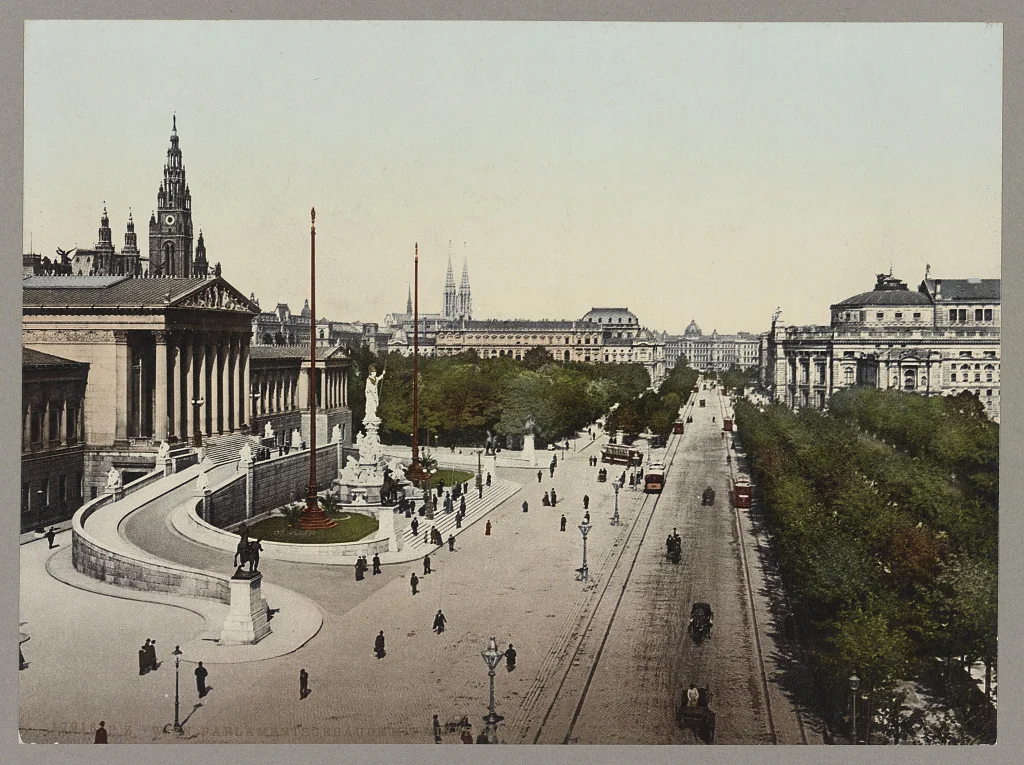 Wien. Parlamentsgebäude mit Minerva-Brunnen, Photochrom ca. 1890-1906